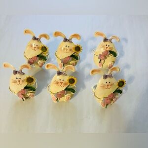 Easter Bunny Napkin Ring Holders‎ Set Of 6 Holiday Spring Metal